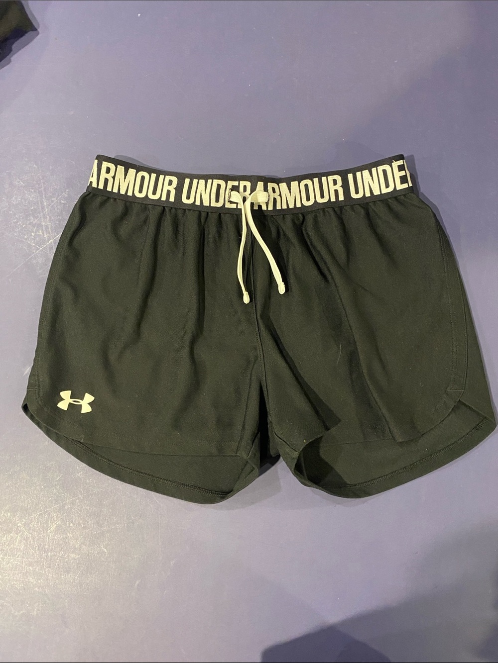 Under Armour Black Women's Running Shorts with White Logo Waistband